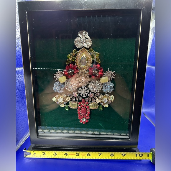 Jewelry Christmas Tree Art. Framed in shadow box. Some vintage some new.